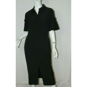 Isabel Garcia‎ Dress Size X-Large Black Flutter Sleeves Front Zipper LBD